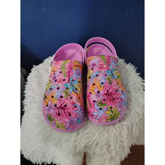 Joybees Varsity Clog Bright pink Painted Floral in Size 9 - Picture 1 of 8